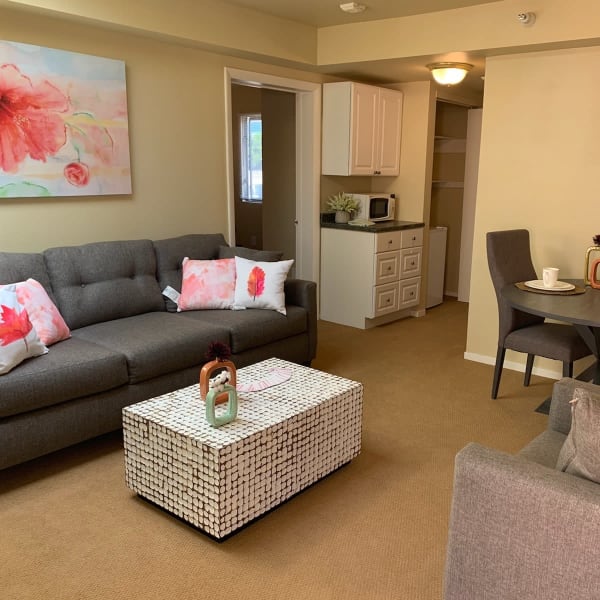 Resident living room at Avila Senior Living at Downtown SLO in San Luis Obispo, California