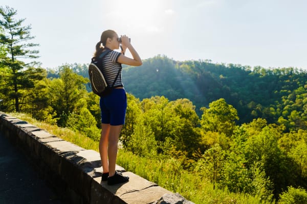 A resident exploring the neighborhood at Post Ridge Apartments in Nashville, Tennessee.