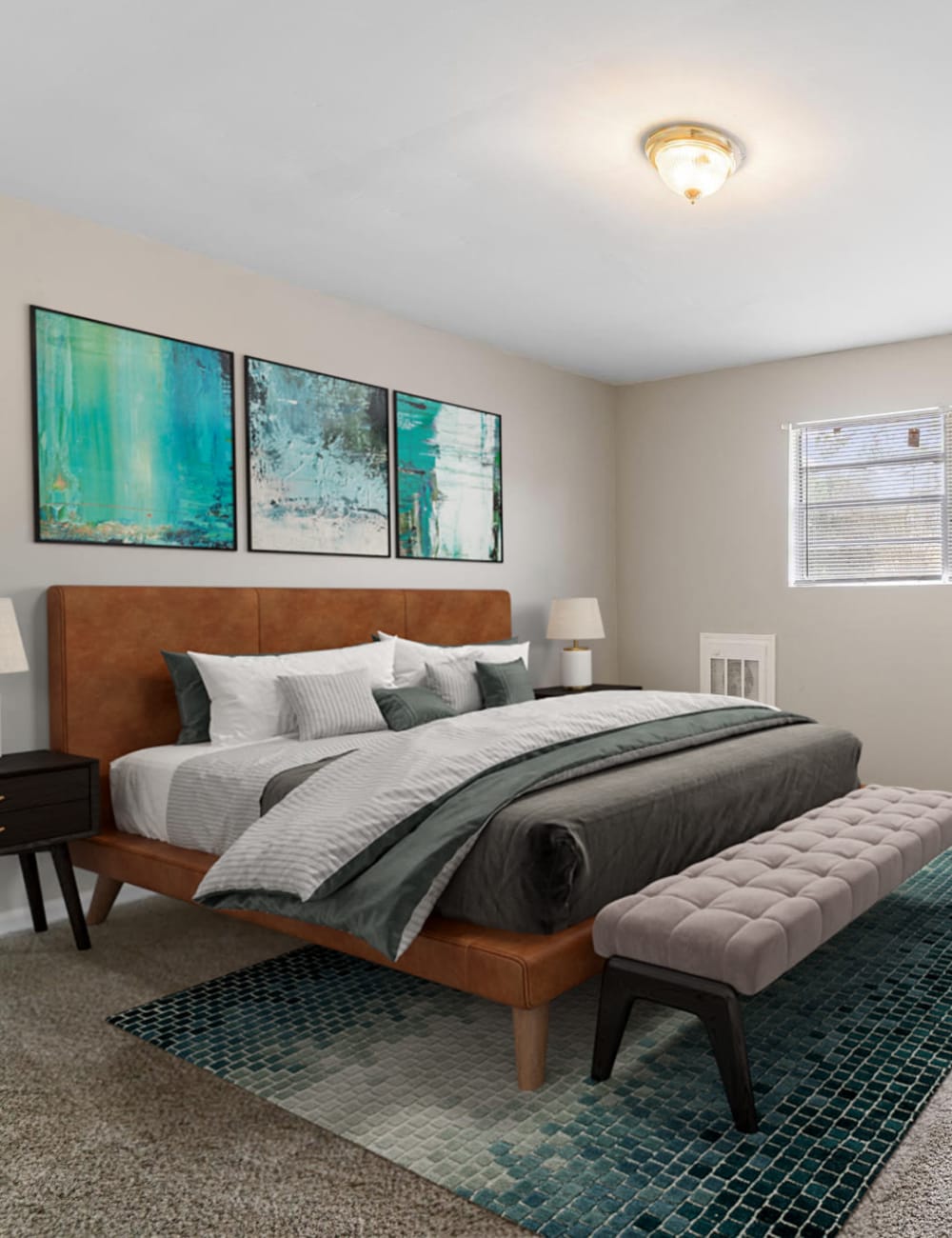 A decorated apartment bedroom at Walnut Creek Apartments in Macon, Georgia