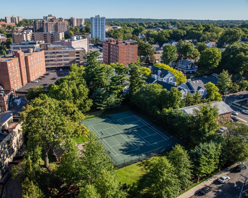 Gorgeous city view from a private balcony at Sofi at 50 Forest in Stamford, Connecticut