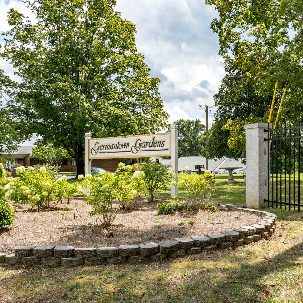 Name board at Germantown Gardens in East Ridge, Tennessee
