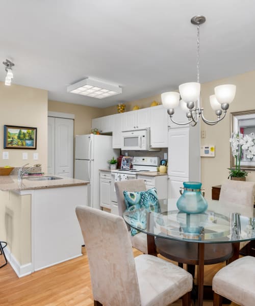 Dining area in an apartment at Columbus Station Apartments at Town Center, Virginia Beach, Virginia