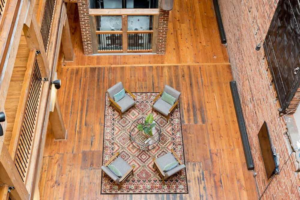 Lounge shot from the upper level at High Street Lofts in Petersburg, Virginia