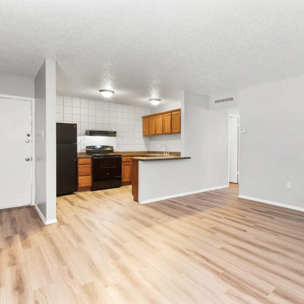 View of kitchen from living room at Agave Courtyard in El Paso,Texas