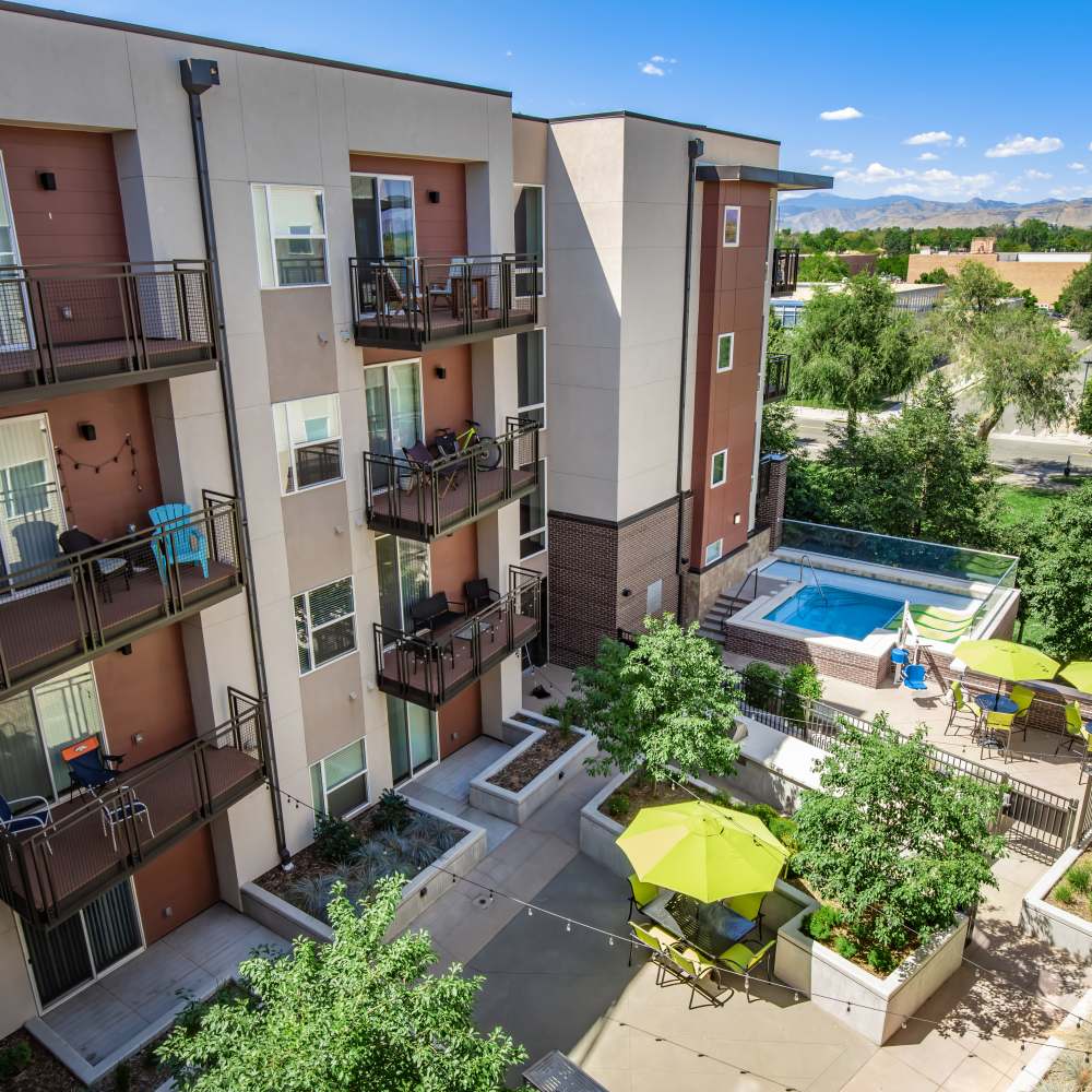 Aerial view of the property at Park Place Olde Town Apartments in Arvada, Colorado