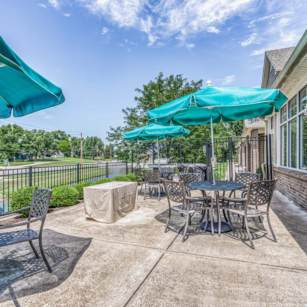 Patio with outdoor seating at 5700 Madison, Indianapolis, Indiana