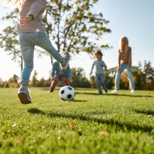 Children playing in a field near Joshua Heights in Twentynine Palms, California