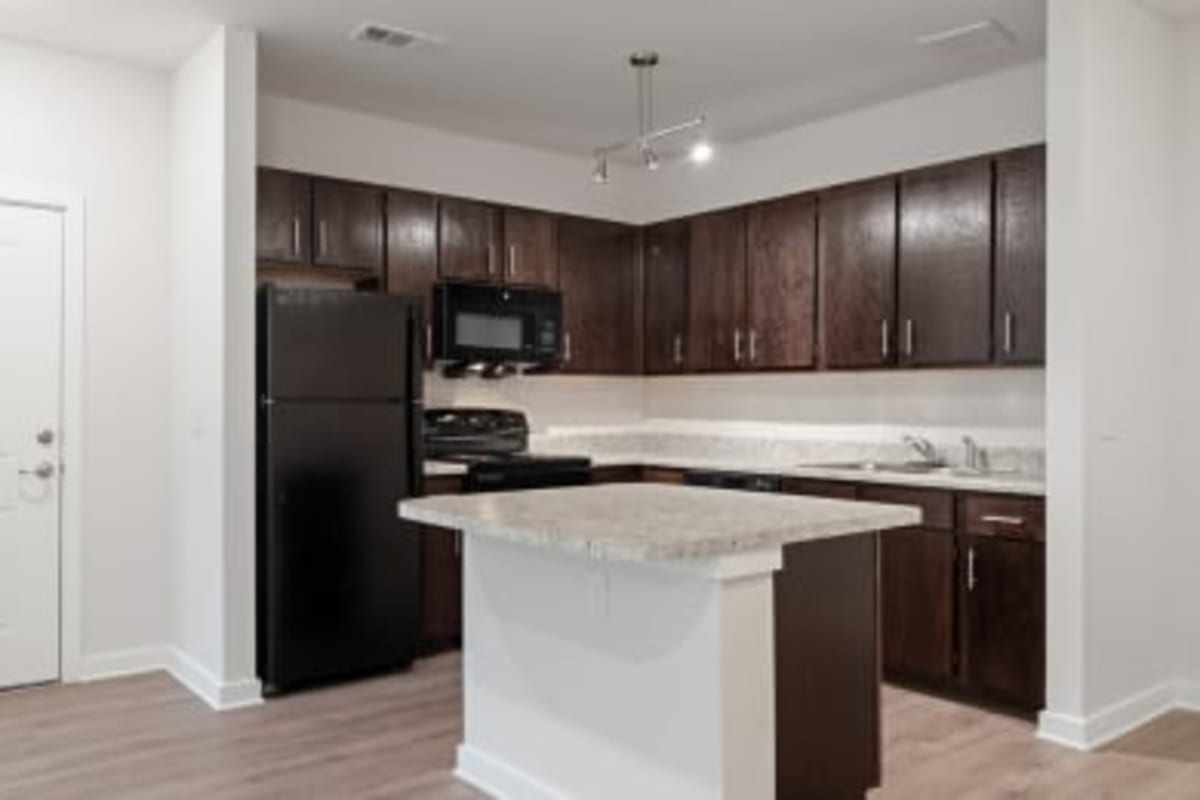 Apartment kitchen at Peachtree Creek on Ponce in Clarkston, Georgia