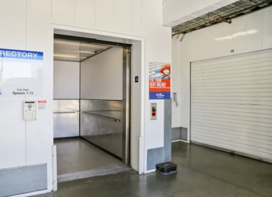 Indoor storage is easy to access with the elevator at A-1 Self Storage in North Hollywood, California