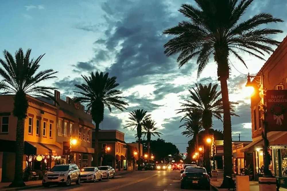 The street at beach side near The Beacon in New Smyrna Beach, Florida