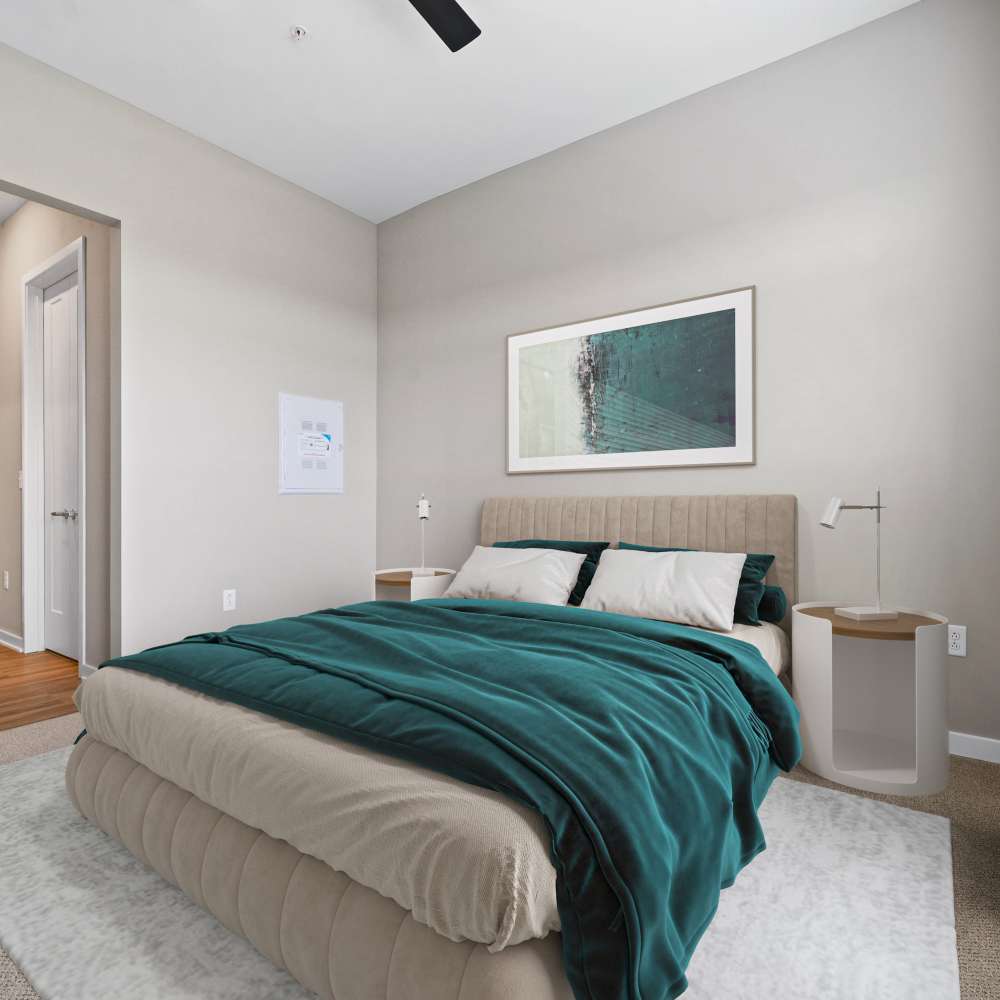 Bedroom with carpet flooring at Neo Vantage Point in Maryland Heights, Missouri