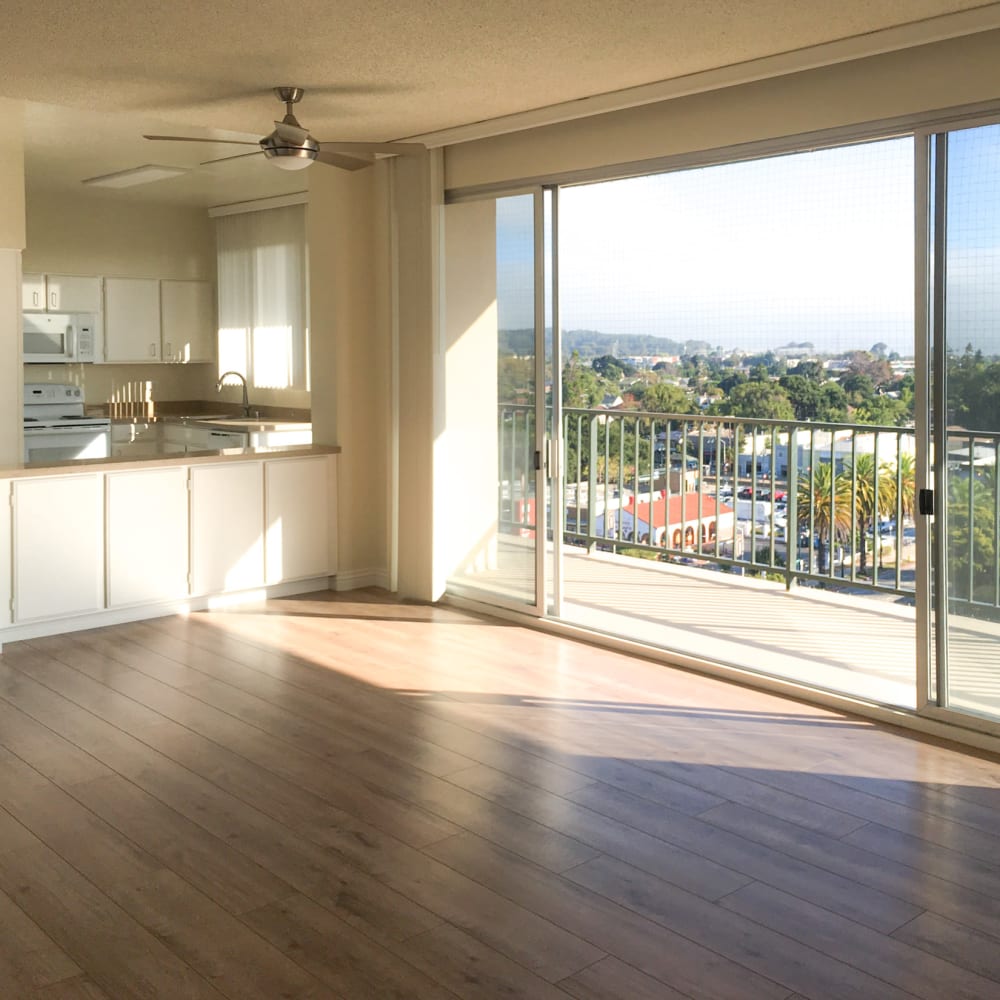 Wood-style flooring at Two50 Downtown in San Mateo, California