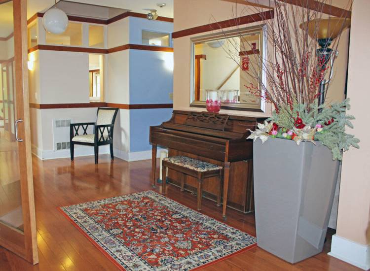 Community seating at Angela Westover House in Jamaica Plain, Massachusetts