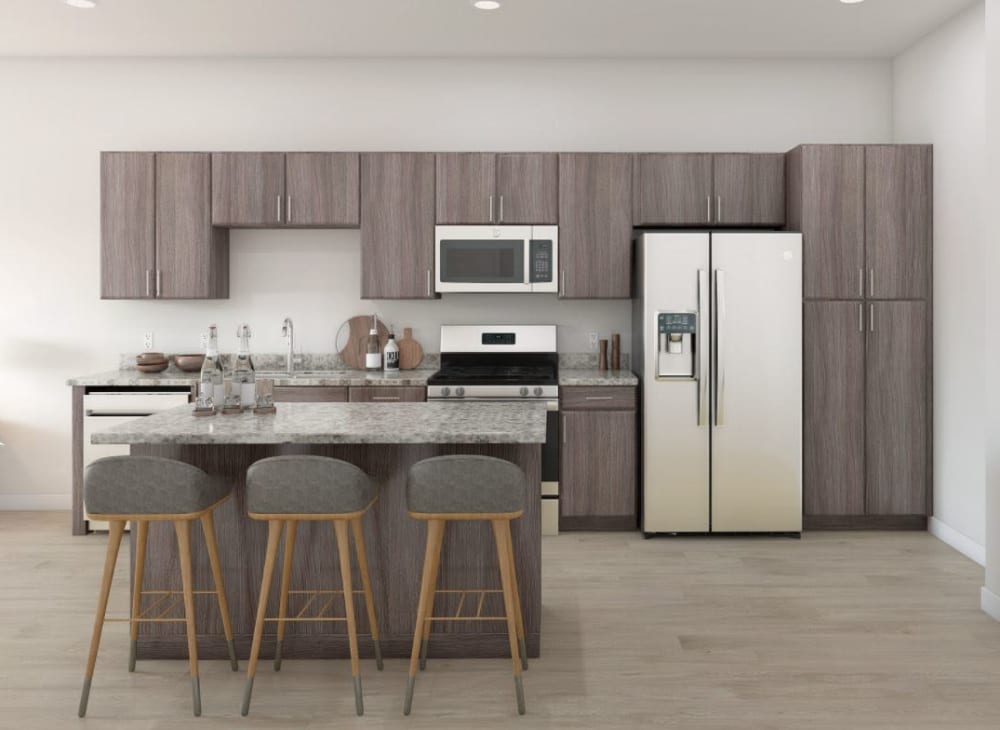 Sleek modern décor in a kitchen at The Hardison in Salt Lake City, Utah