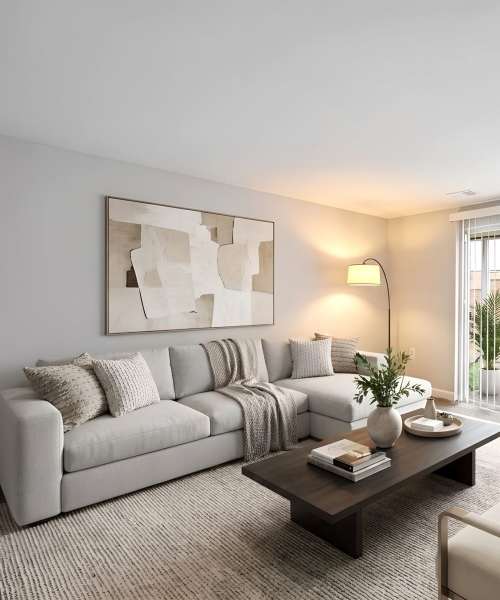 Cozy living room at Pleasant View Townhomes in Baltimore, Maryland