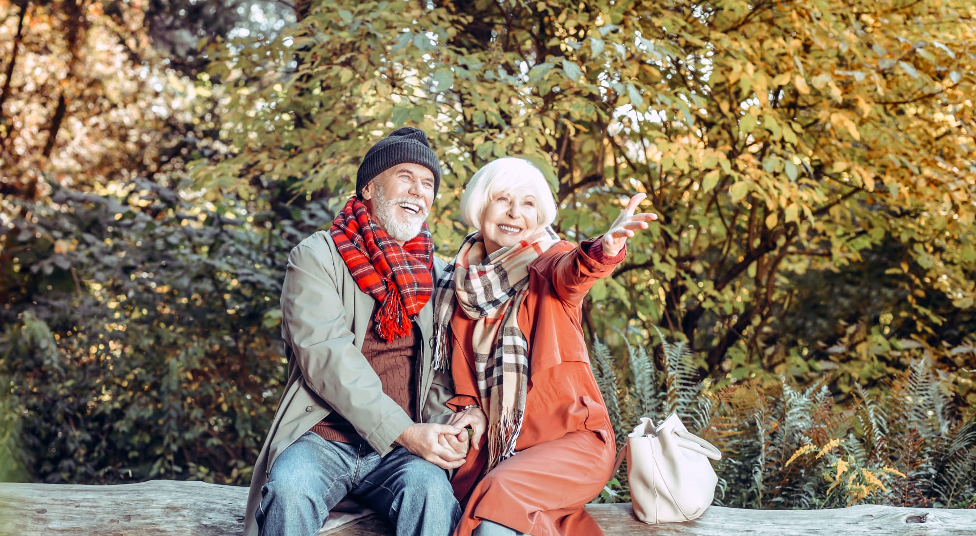 Resident couple out on a Fall walk near Meadowlark Senior Living