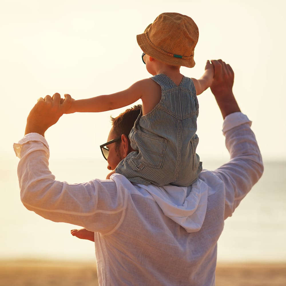 a resident with his young daughter at Old Town Square in Pompano Beach, Florida