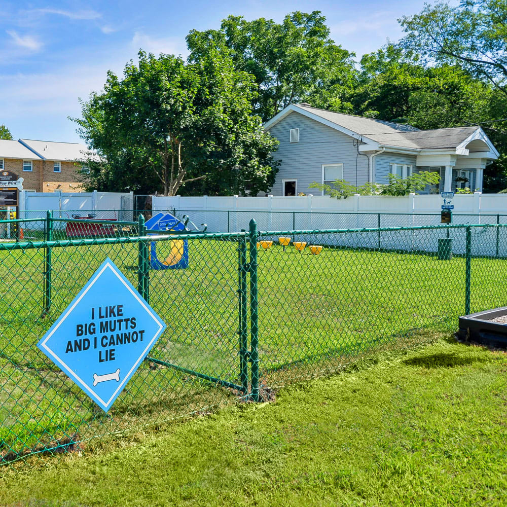 Fenced dog park with agility equipment at Vineland Village Apartment Homes in Vineland, New Jersey