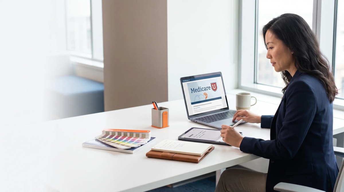 Medicare insurance professional reviewing educational resources.
