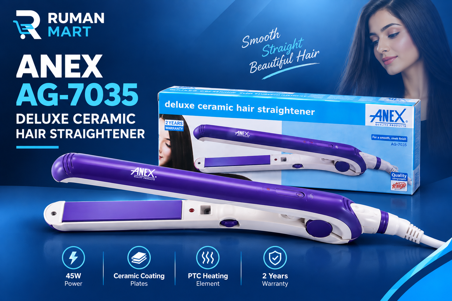 Anex AG-7035 Deluxe Ceramic Hair Straightener