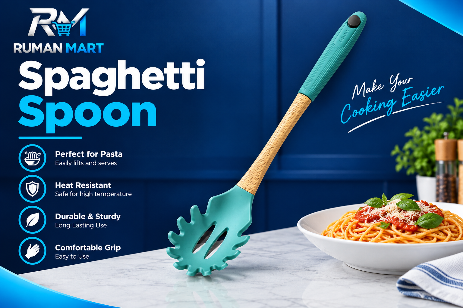 Silicone Spaghetti Spoon with Wooden Handle