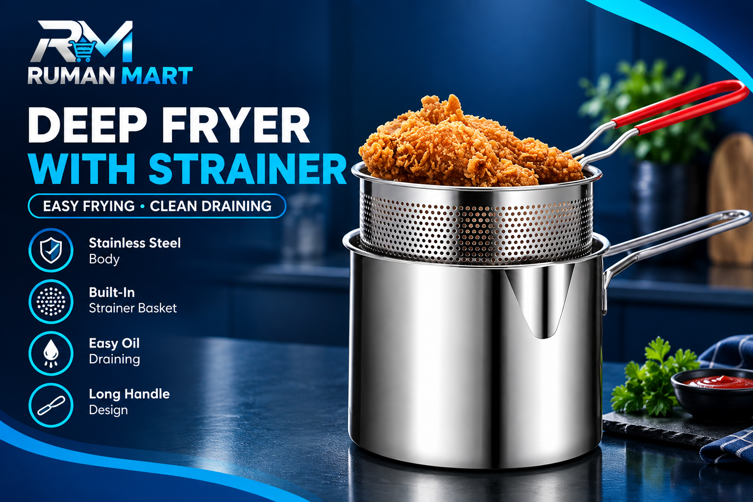 Stainless Steel Deep Fryer with Strainer