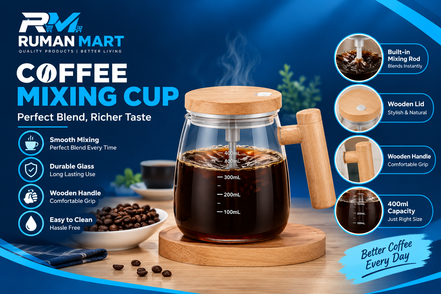 Coffee Mixing Cup 400ml with Lid and Handle