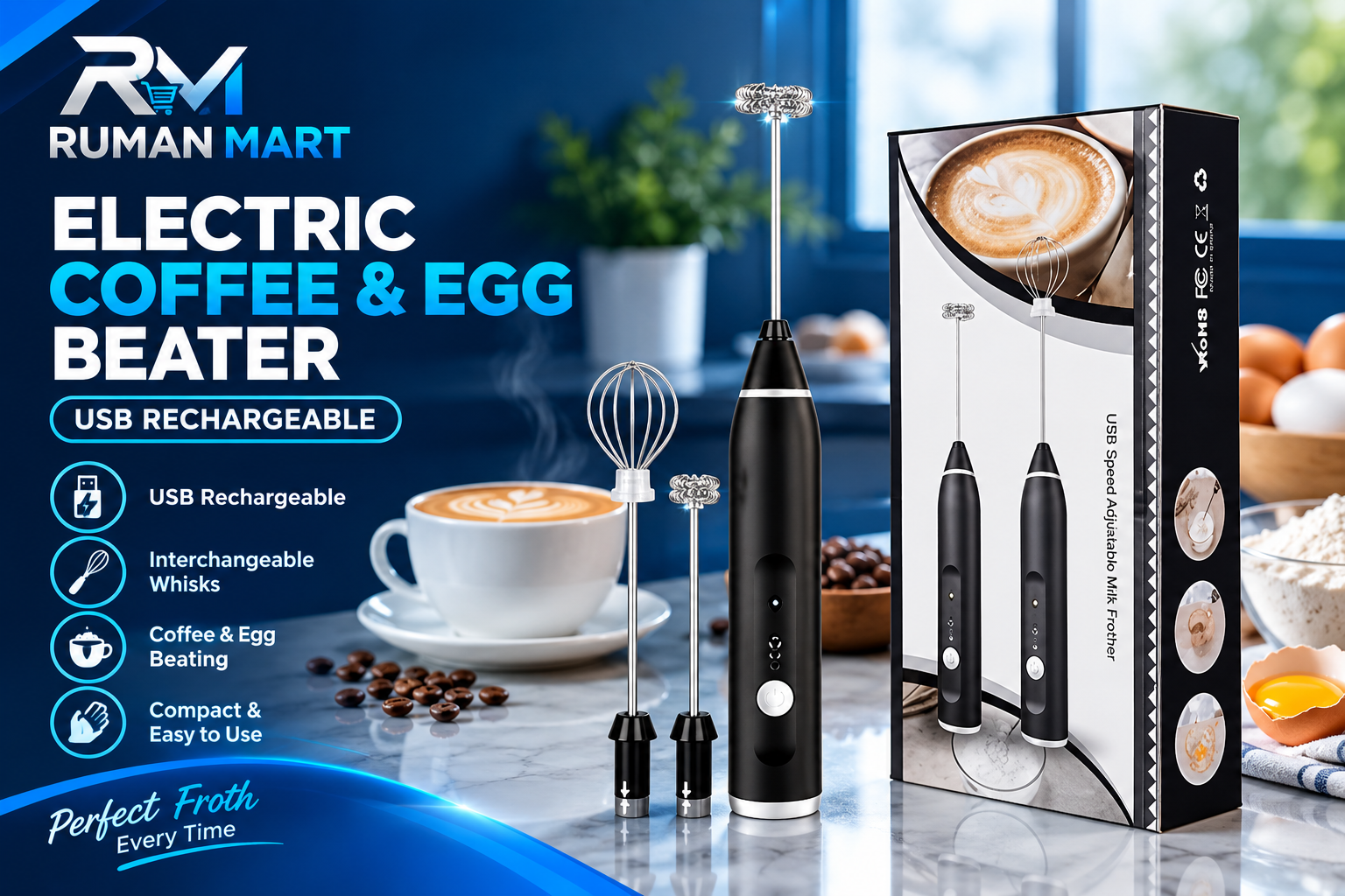 Electric Coffee and Egg Beater USB Rechargeable