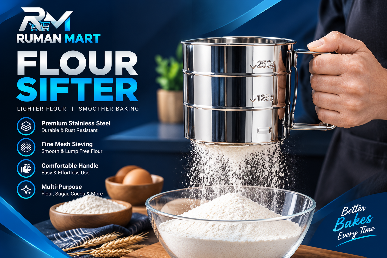Stainless Steel Flour Sifter with Handle