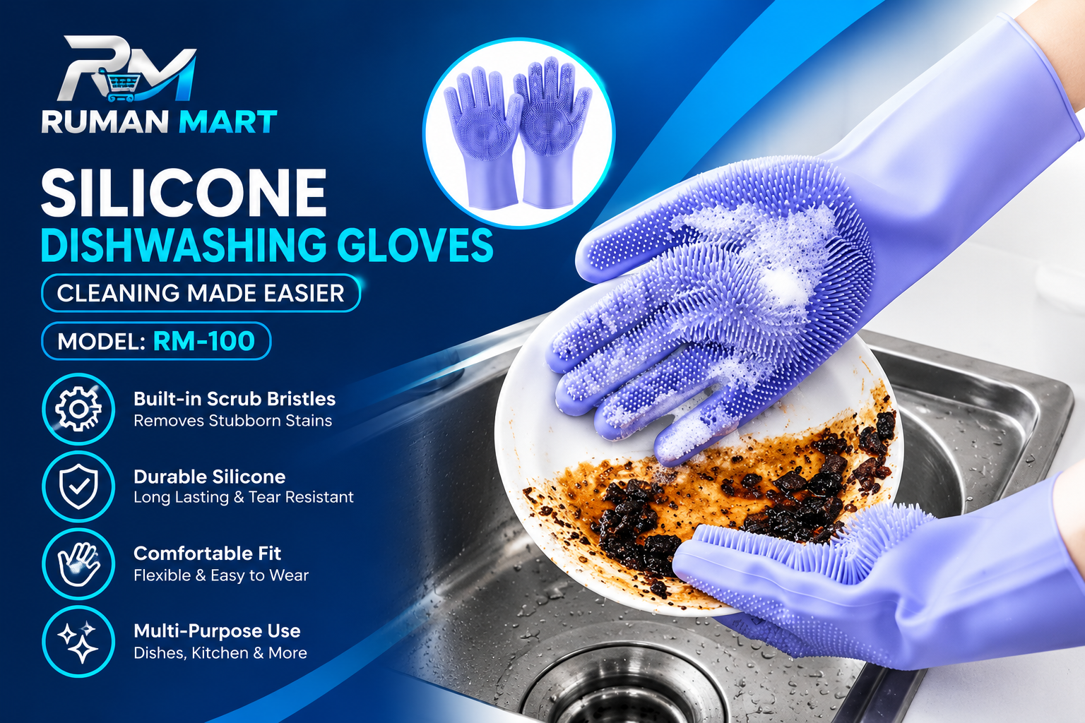 Silicone Dishwashing Gloves Scrubber Gloves