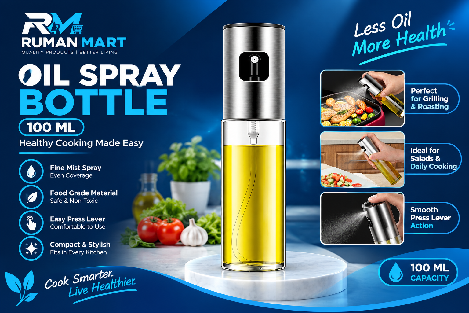 Steel Oil Spray Bottle 100ml
