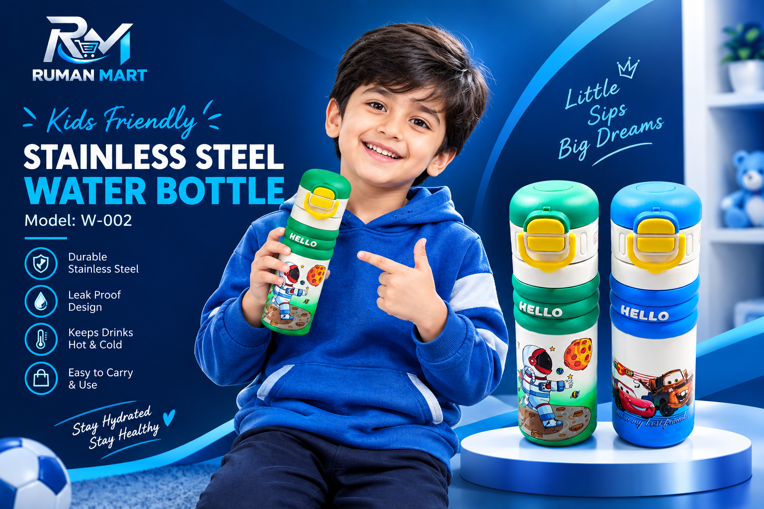 Kids Steel Water Bottle Cartoon Design