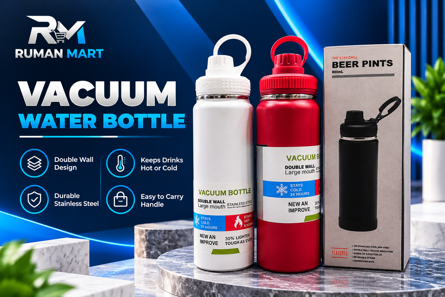 Double Wall Vacuum Water Bottle Large Mouth