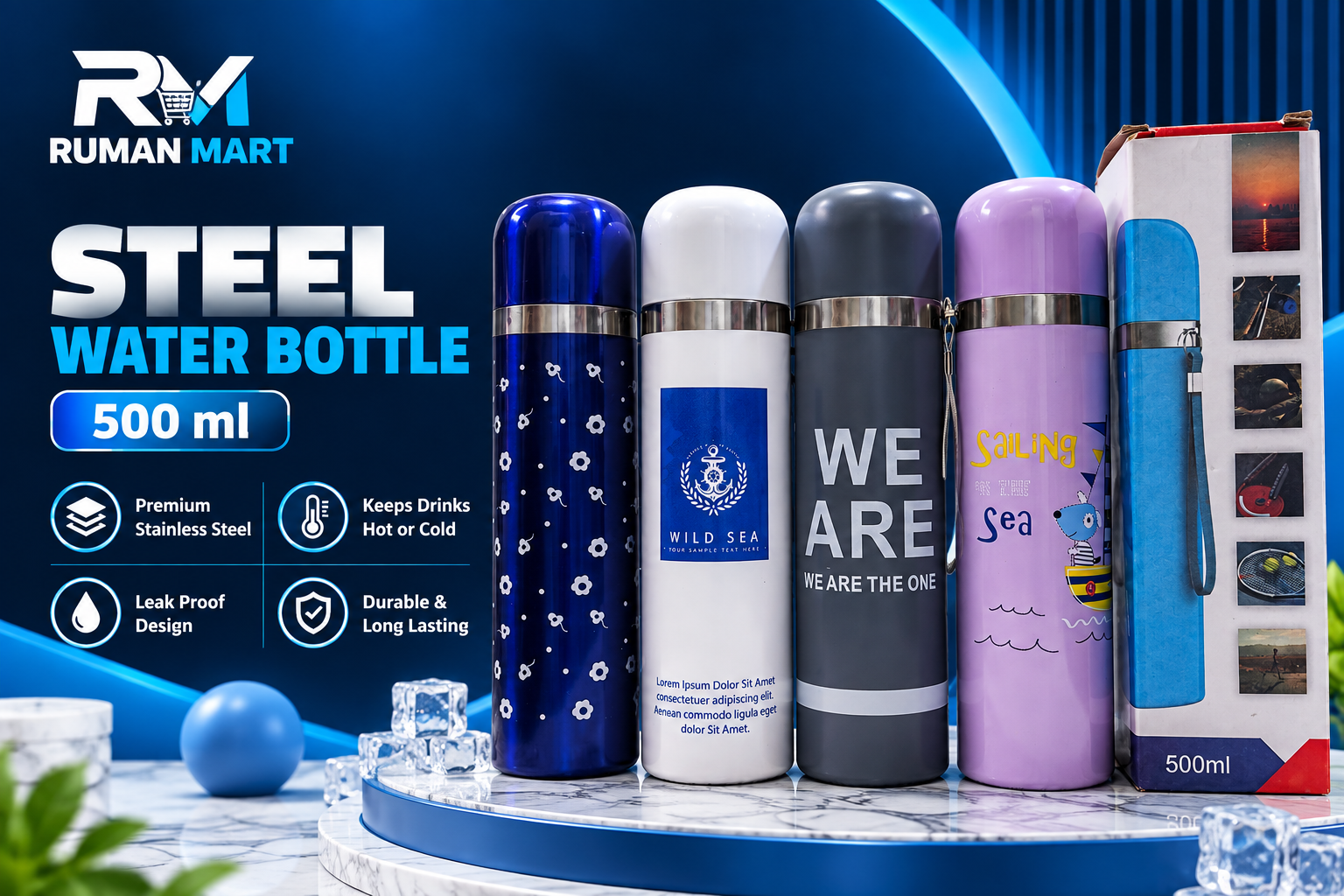 Steel Water Bottle with Cup 500ml