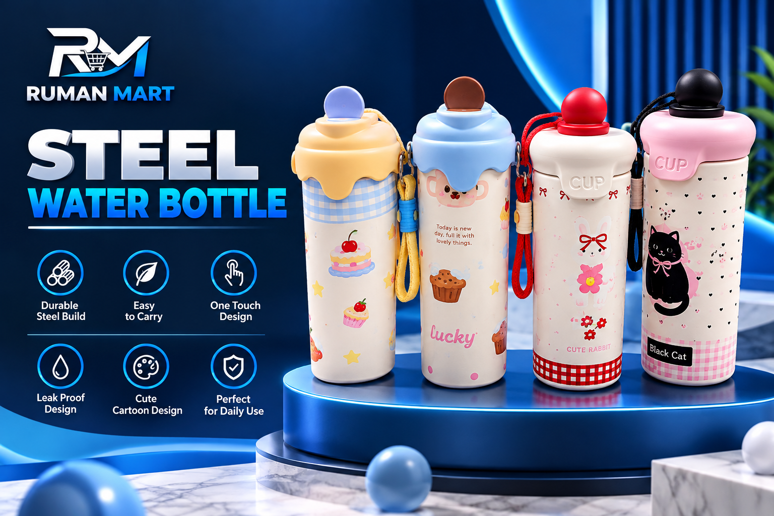 Ice Cream 3D Steel Water Bottle for Kids