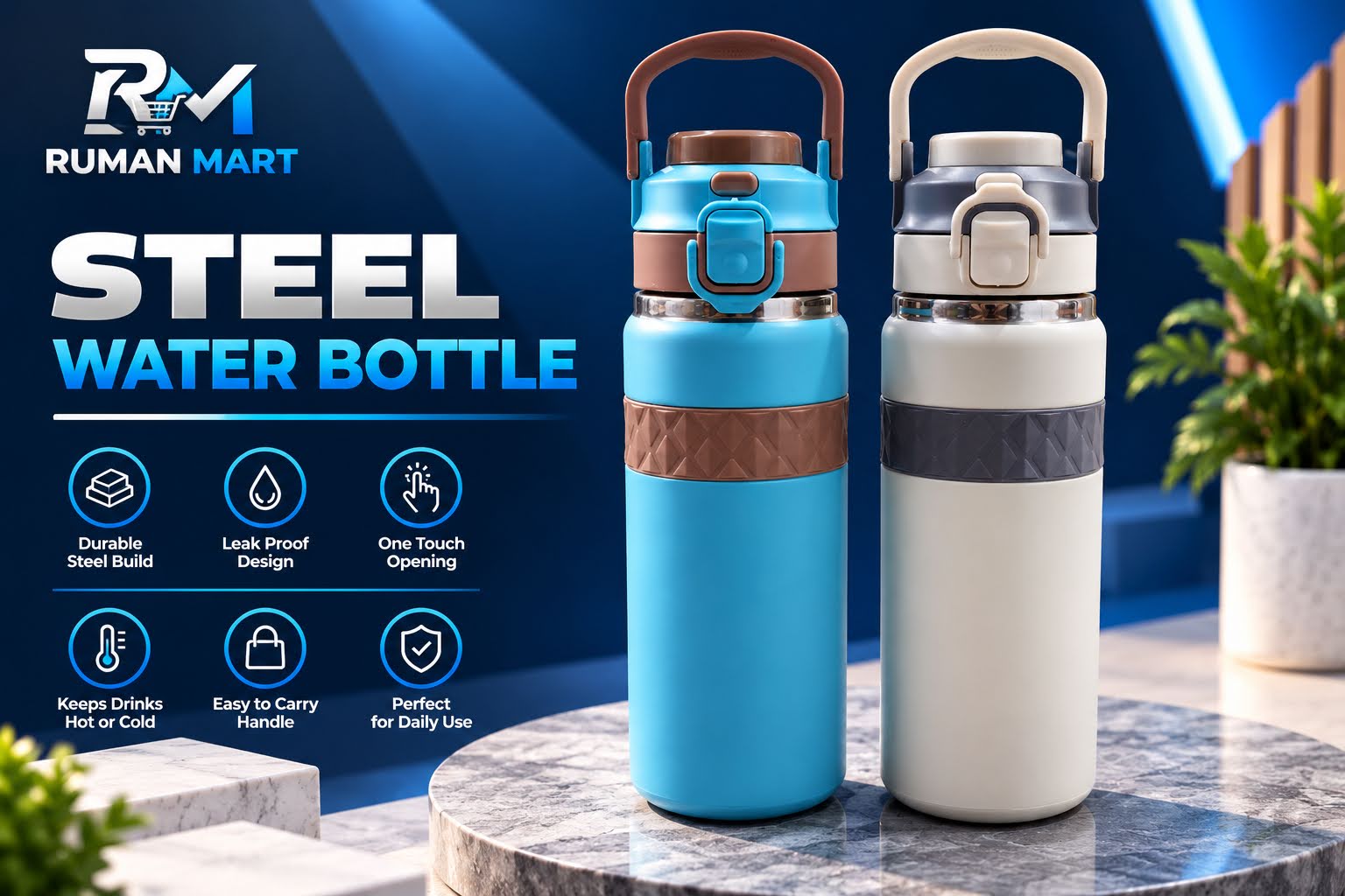 Aesthetic Steel Water Bottle with Flip Lock