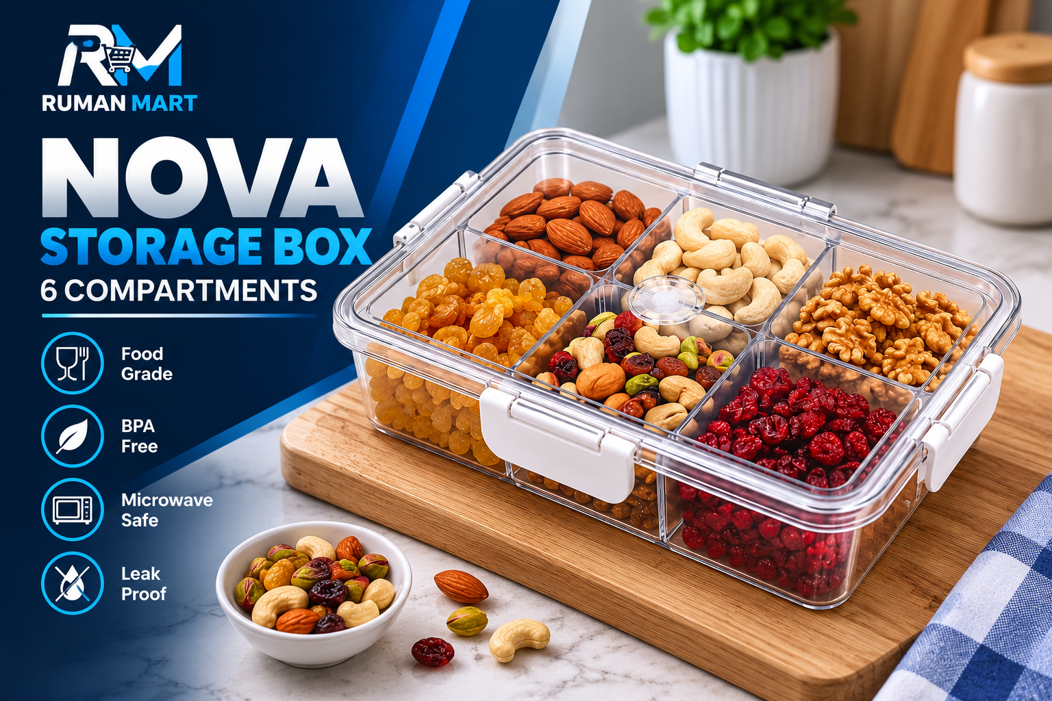 Dry Fruit Box 6 Compartments with Lid
