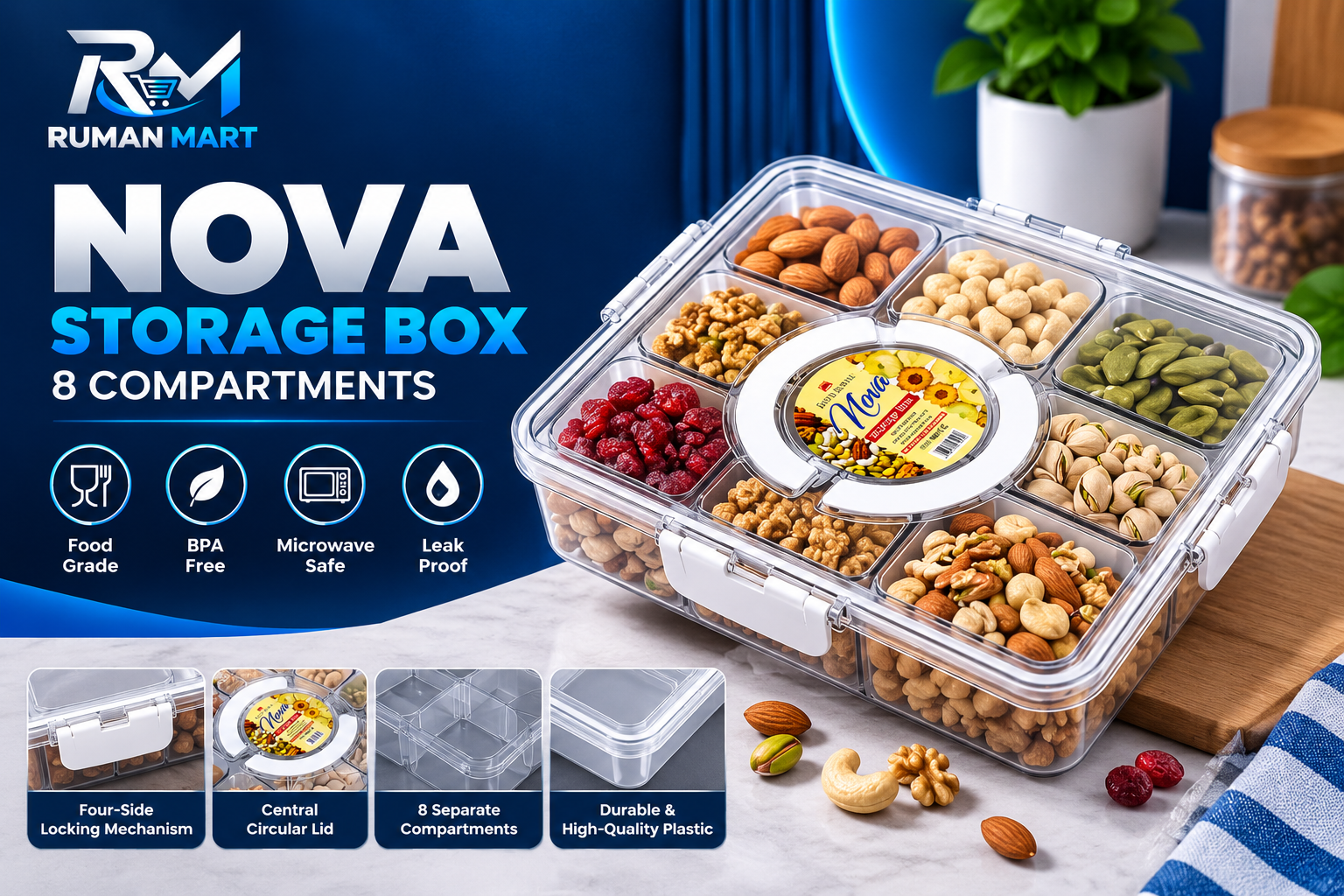 Dry Fruit Box 8 Compartments with Center Lid
