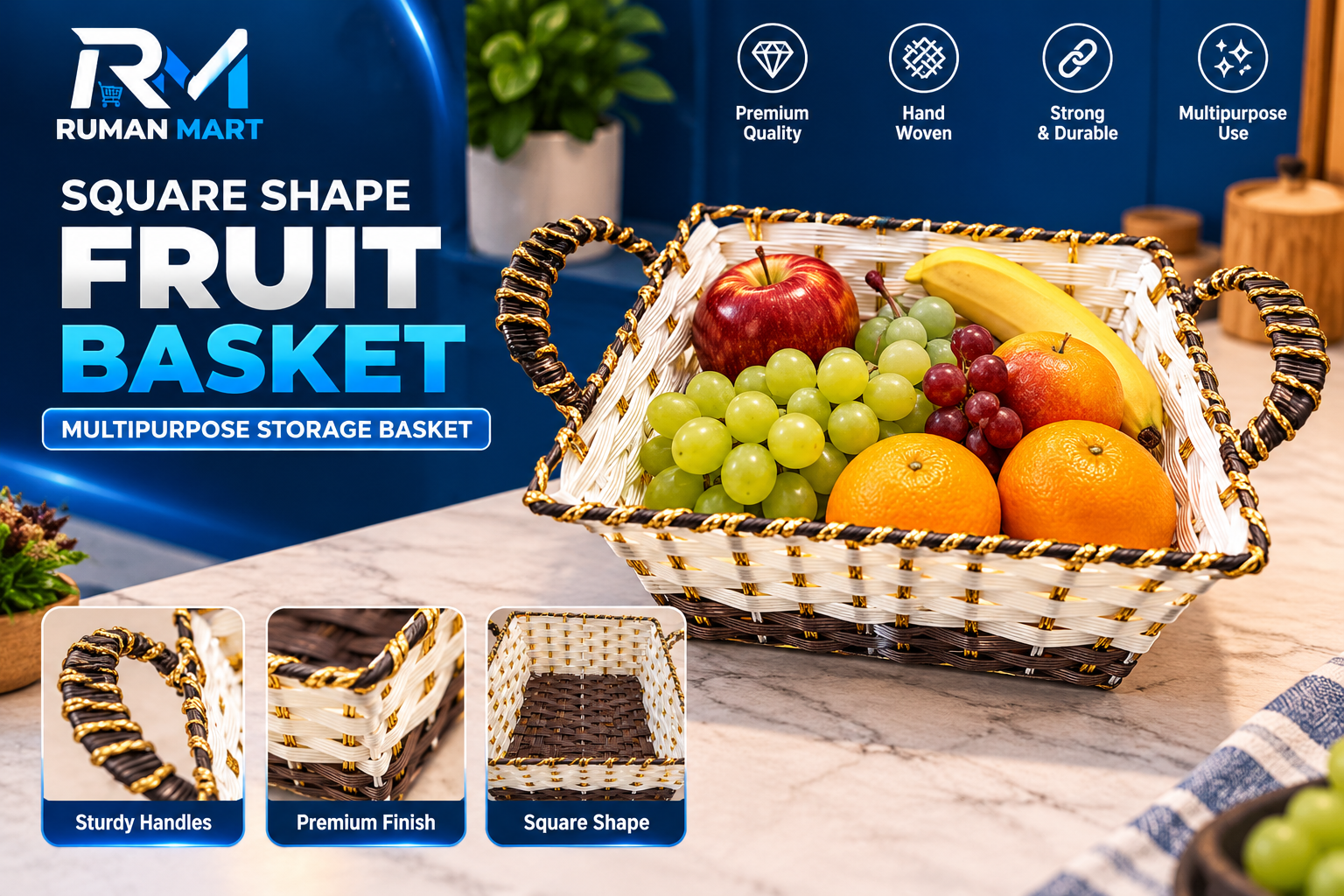 Square Shape Hand Woven Fruit Basket