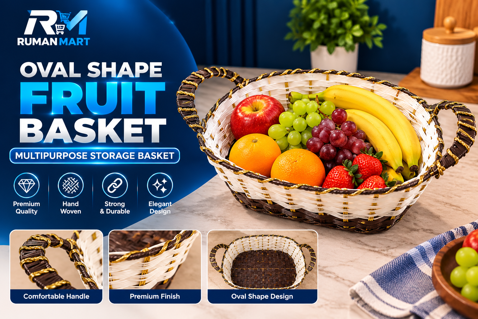 Oval Shape Hand Woven Fruit Basket