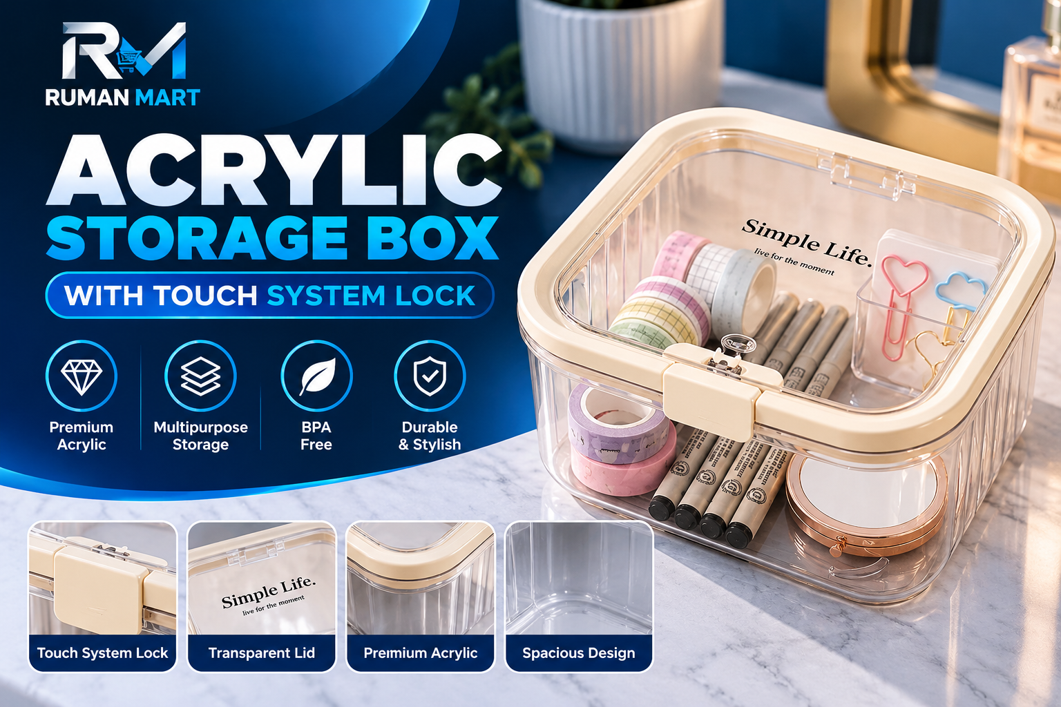Acrylic Storage Box with Touch Lock