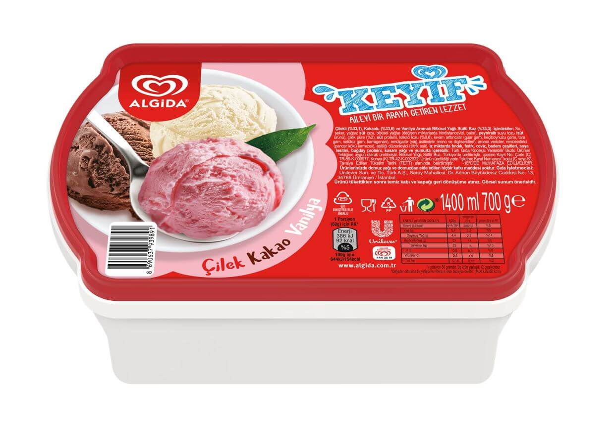 Algida Keyif Çilek Vanilya Kakao 1400 ml