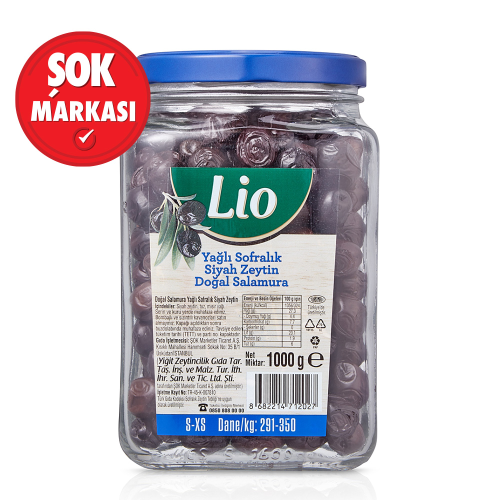 Lio Yağlı Siyah Zeytin Salamura (291-350) 1 kg