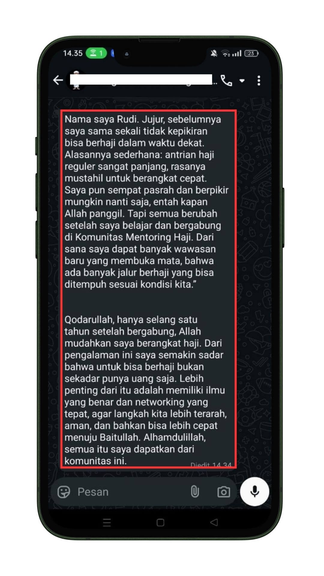 Testimoni jamaah Mentoring Haji