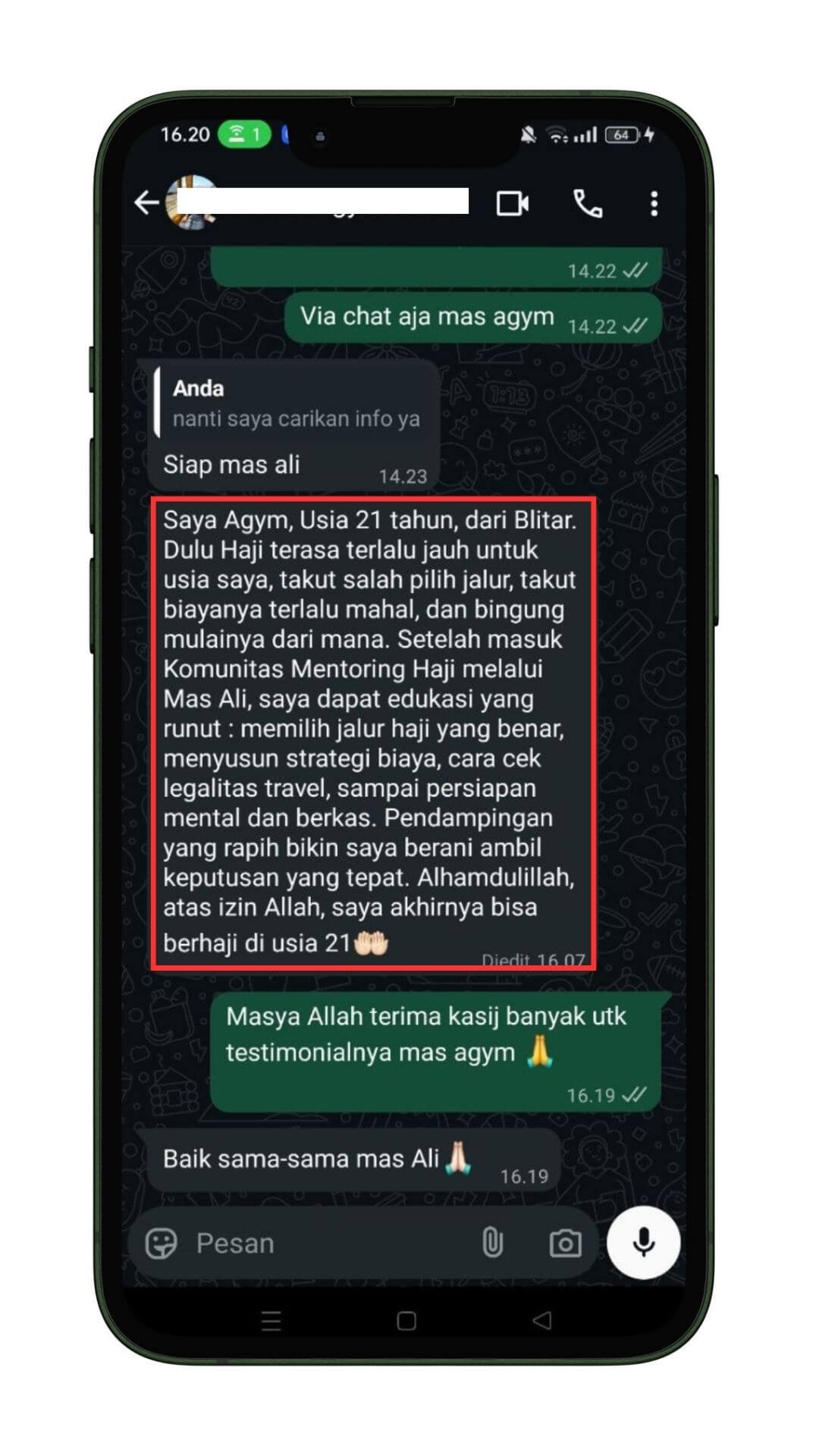 Testimoni jamaah Mentoring Haji