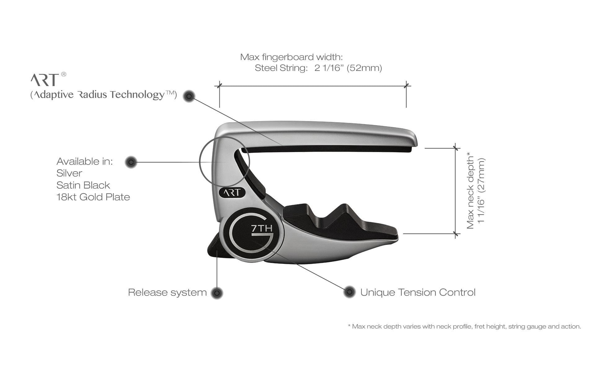 G7th The Capo Company Performance 3 capo with Adaptive Radius