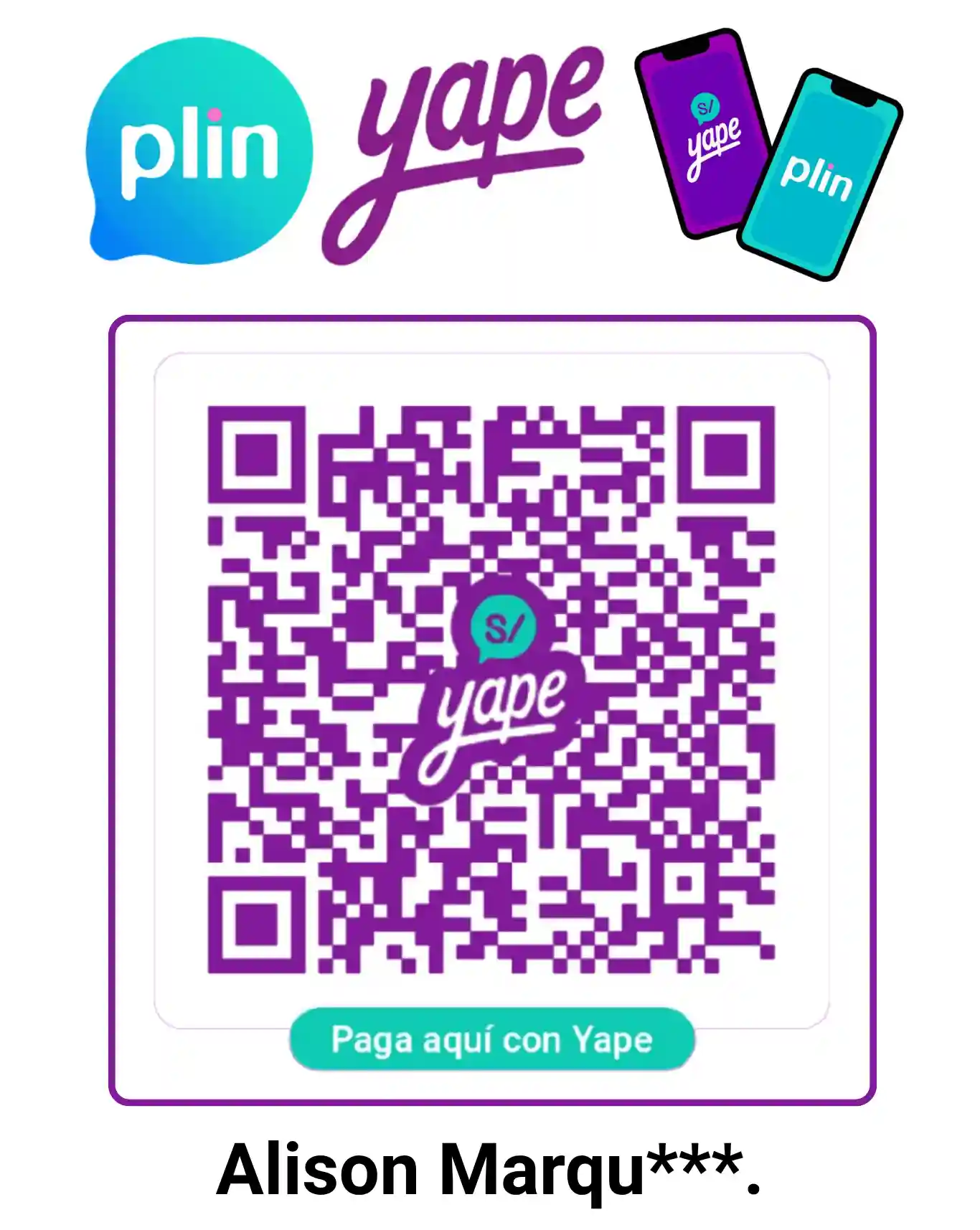 Código QR para pago con Yape y Plin