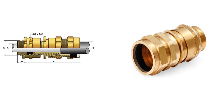 E1W Type Brass Double Compression Cable Gland (NPT Thread)
