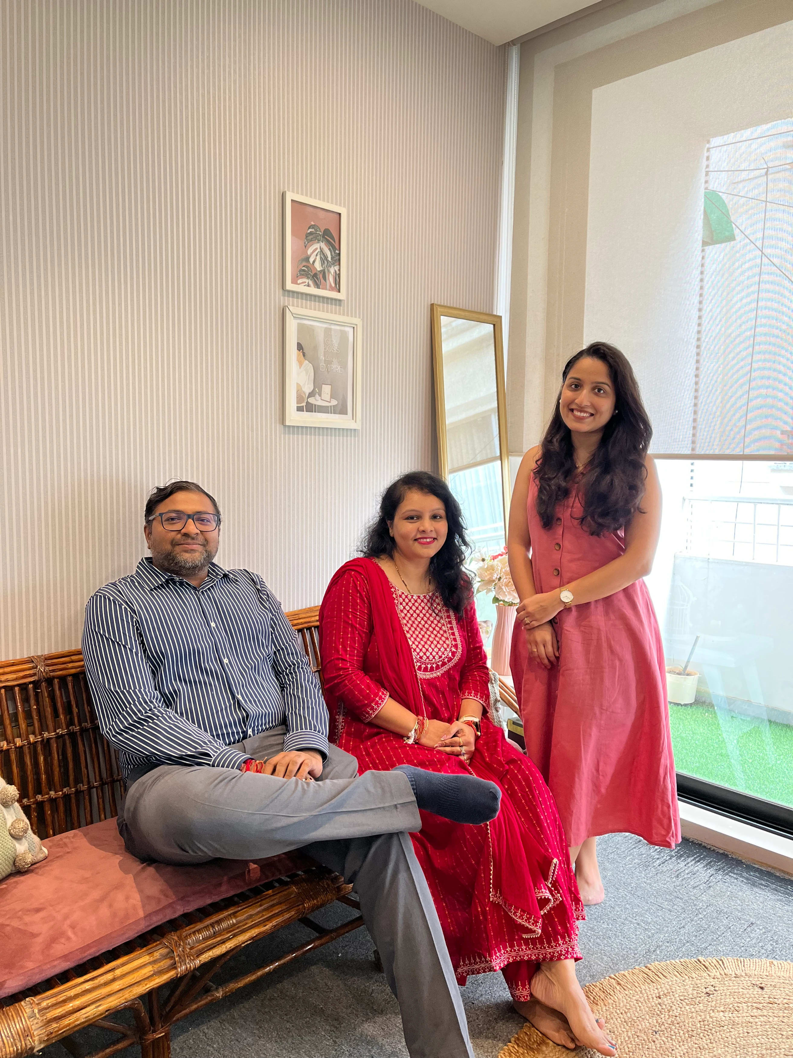 Hardik and Bhumi Patel with Kopal Trivedi, founder of Shape My Space