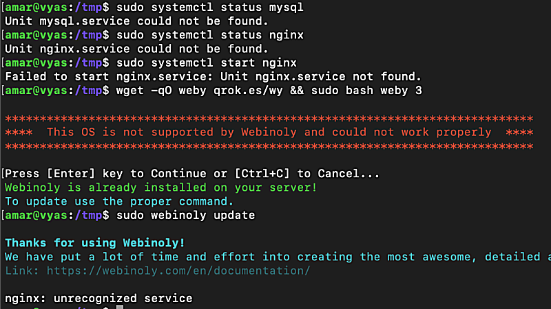 Error while configuring Webinoly on Debian 11